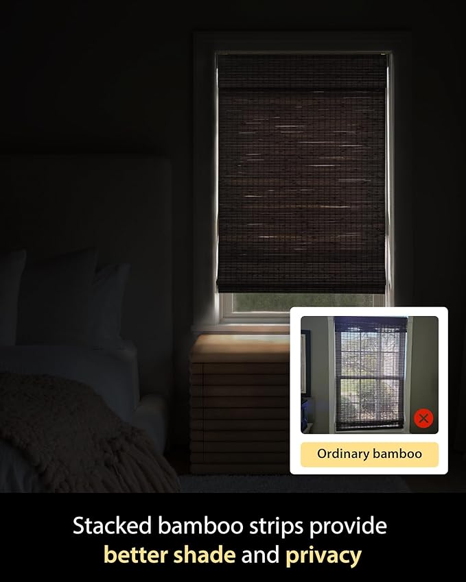 UNISHADES Cordless Bamboo Roman Shades, 22.5×48 in, BDP-Espresso | Wide Bamboo Strip Weaving Technique, High light-blocking capacity, High Level of Privacy Protection