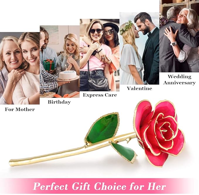 Gold Plated Rose, 24K Gold Dipped Real Rose Flower Gift for Lover Mom Wife Daughter Girl Friend, Present on Christmas, Mother's Day, Wedding Anniversary, Birthday, Proposal, Reward (Pink with Stand)