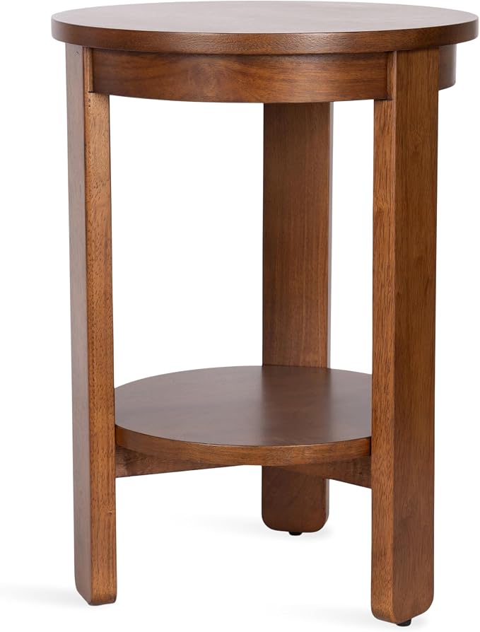 Kate and Laurel Foxford Tiered Round Side Table, 16 x 16 x 23, Walnut Brown, Transitional Two-Tier Circle Nightstand Table with Storage and Resilient Wood Construction for Bedroom Decor