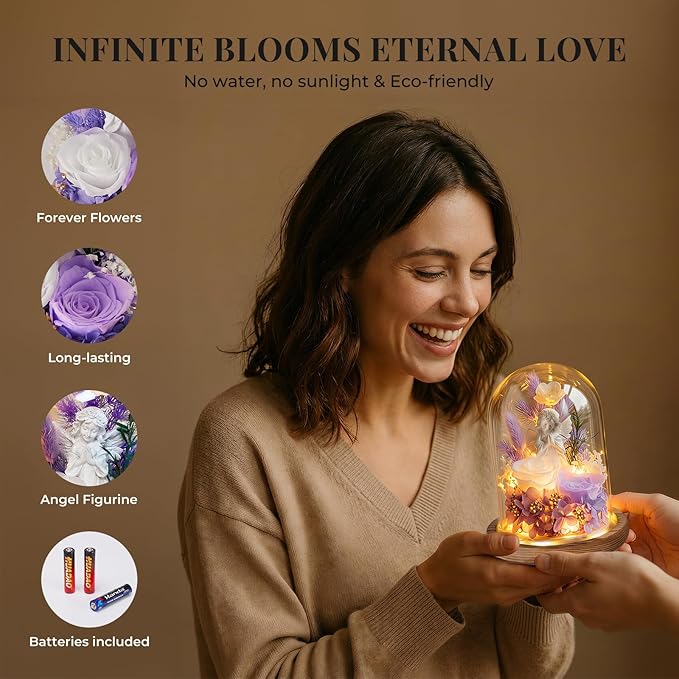 Preserved Rose Gifts for Women, Flowers for Delivery Prime, Angel Forever Flower Gift, Preserved Flowers Gift for Her, Gifts for Mom Wife Grandma Sister, Birthday Mother's Day Valentine's Day