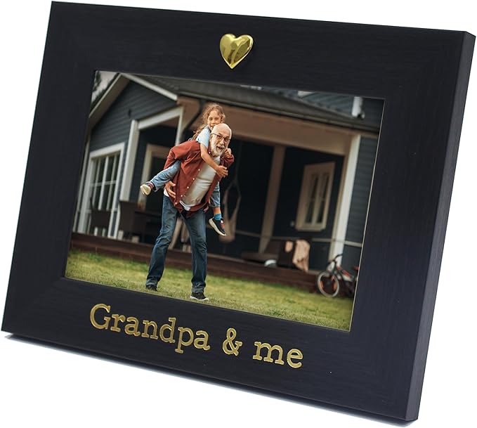 MIMOSA MOMENTS "Grandpa & Me Black 4x6 Picture Frame with Gold Heart Ornament, Tabletop Display, Father's Day Birthday Gift for Grandpa from Granddaughter Grandson