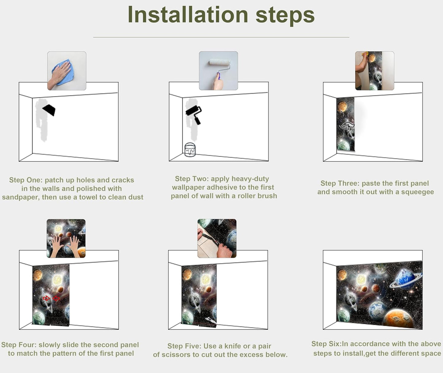 Galaxy Starry Sky Space Wall Mural Saturn Mars Venus Planet Wallpaper for Kids Room Bedroom Living Room(Not Peel and Stick)