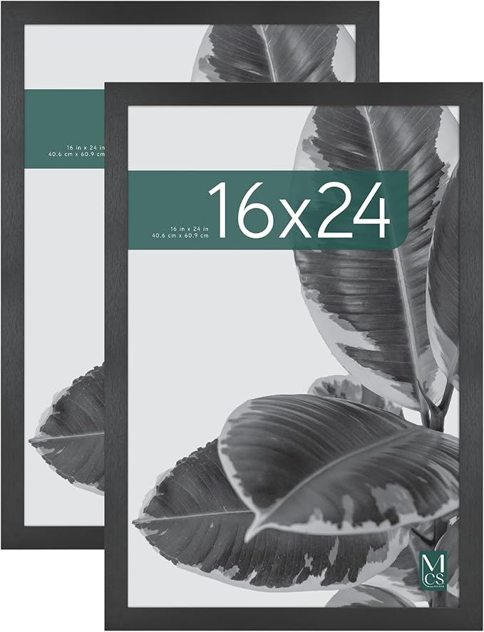 MCS Studio Gallery 16x24 Poster Frame Black Woodgrain Engineered Wood, Vertical & Horizontal Wall Hanging Large Picture Frame for Photos, Posters & Art Prints (2-Pack)