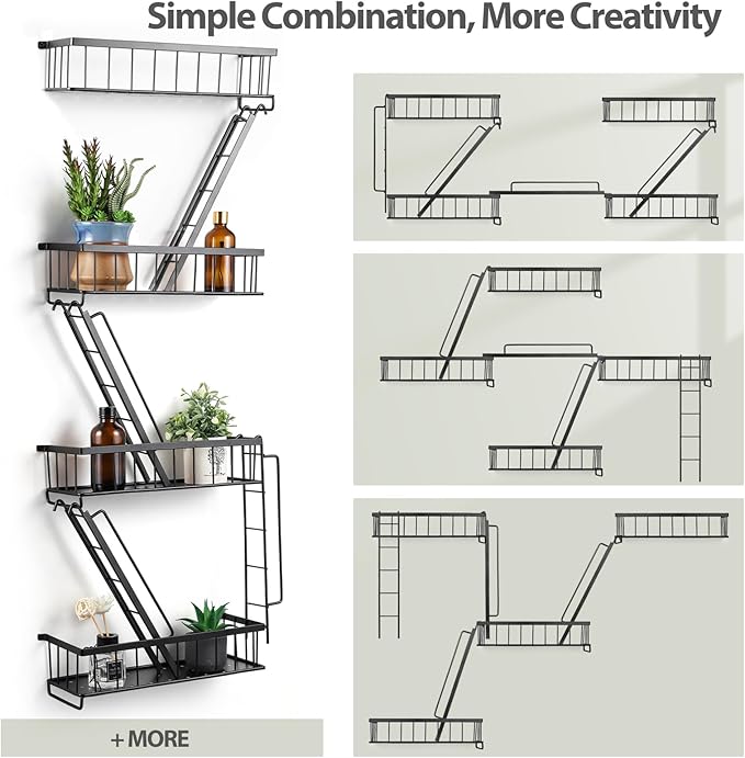 SweetSage Fire Escape Wall Shelf 4 Tier - NYC Decorative Floating Shelf Black Metal Book Shelves for Home Office Apartment Organizer and Display