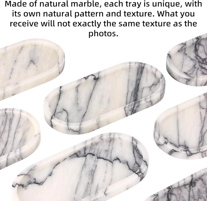 Natural Marble Tray Oval, Bathroom Vanity Tray for Countertop, Elegant Stone Decorative Organizer for Perfume, Jewelry, Home Decor (1, Lilac, 10 x 5 x 0.6)
