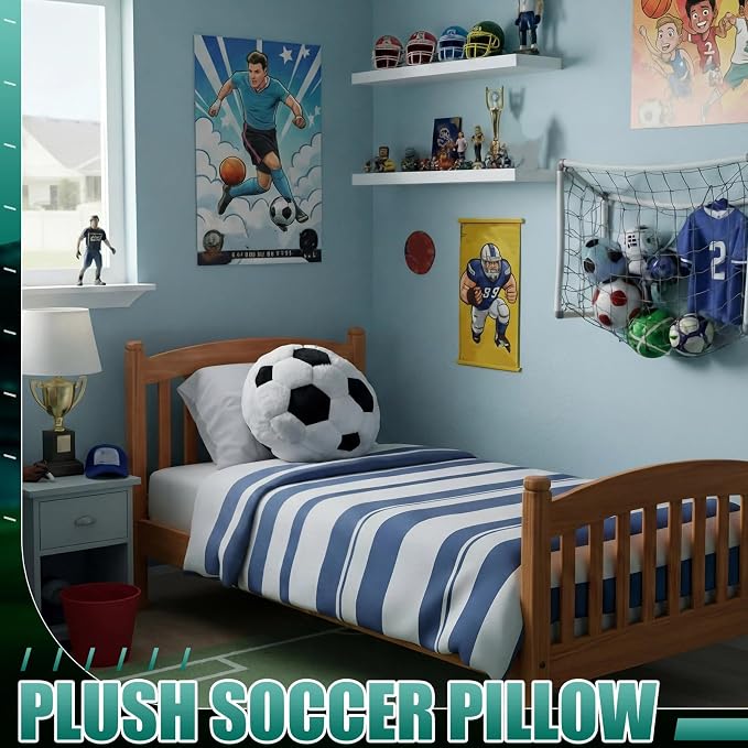 Juexica 18 Inch Soccer Ball Pillow Soft Football Cushion for Boys Bedroom Sports Themed Room Decor Soccer Fan Gift for Kids Teens Playroom Couch Sofa Bed