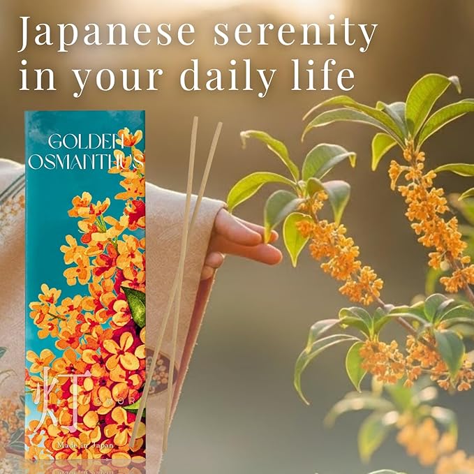 Golden Osmanthus Luxury Japanese Incense Sticks 60sticks Vanilla Musk Coreless Low Smoke Natural Charcoal Free Non Toxic Aromatherapy Meditation Calming Stress Relief Relaxation Yoga TOMORI