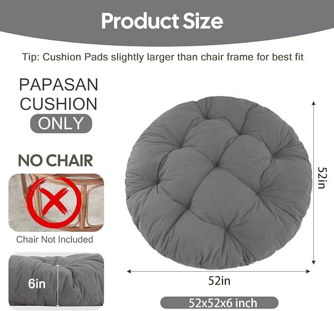 idee-home Papasan Chair Cushion, Circle Papasan Chair Cushion(Cushion Only) | Papasan Cushion with Thick Corduroy Cover, 52 x 52 Inch Cushion for Egg Chair, Navy
