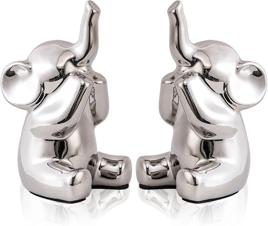 Loving Pair of Small Silver Elephant Statues Silver Home Decor Modern Boho Style Figurine Decorative Ornaments for Living Room, Bedroom, Office Desktop, Cabinets, Shelf