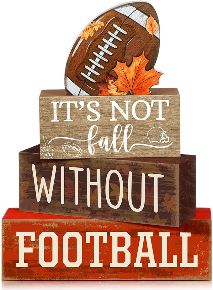 Yuntau 4 Pcs Football Fall Table Decorations Football Tiered Tray Decor Spring Wooden Sign Soccer It's Not Fall Without Centerpiece Decorative Faux Book Block Sign for Coffee Table Mantel Shelf