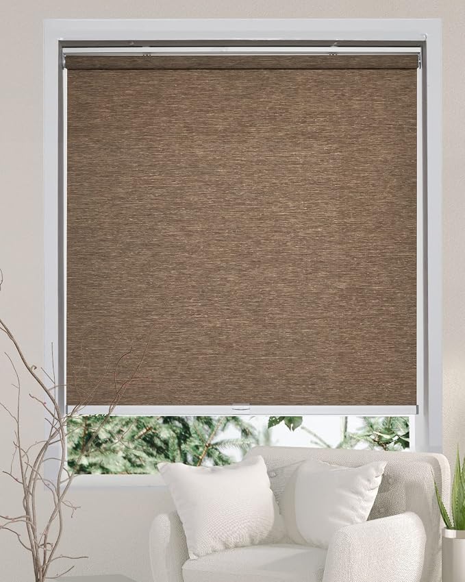 Persilux Custom Size Natural Woven Cordless Roller Shades, Free-Stop Window Shades for Home, Roller Window Shades, Light Filtering Window Blinds for Windows, Kitchen and Door (Brown)