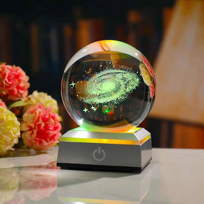 3.15 Inch 3D Galaxy Planet Glass Ball with Light Lamp Astronomy Gifts Ideas for Boyfriends Kids, Science Space Universe Art Model Home Decor