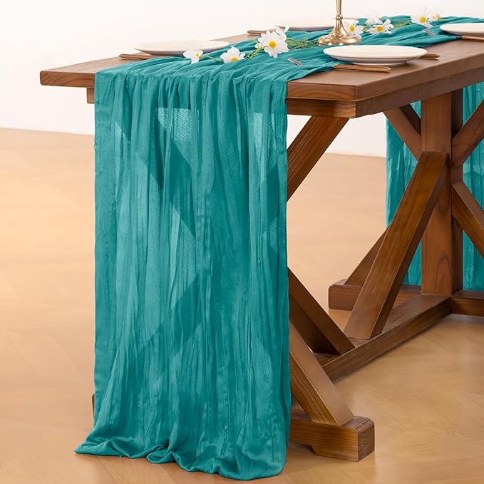 Socomi 6pcs Teal Blue Cheesecloth Table Runner Boho Rustic Gauze 120 inch 10FT Cheese Cloth Runner for Wedding Party Baby Shower Birthday Home Decor