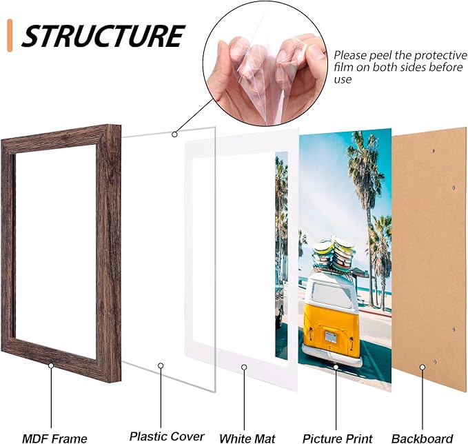 Fixwal Picture Frames Set, Gallery Wall Frame Set Picture Frames Collage 15 Pack for Wall or Tabletop with 8x10 5x7 4x6 Frames, Rustic Brown