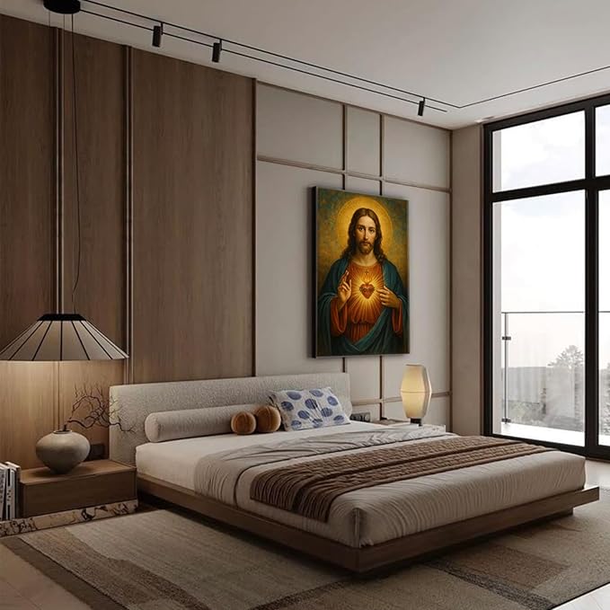 Eysintum Sacred Heart of Jesus Wall Art Christian Canvas Print Religious Home Decor Catholic Picture for Bedroom Living Room Prayer Room Ready to Hang 16x24in
