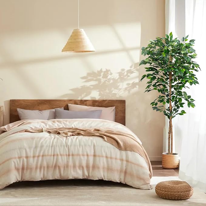 HAIHONG 2Packs 5FT Artificial Ficus Trees with Realistic Leaves and Natural Trunk, Faux Ficus Tree with Sturdy Plastic Nursery Pot, Fake Ficus Tree for Office Home Farmhouse for Indoor Outdoor Decor