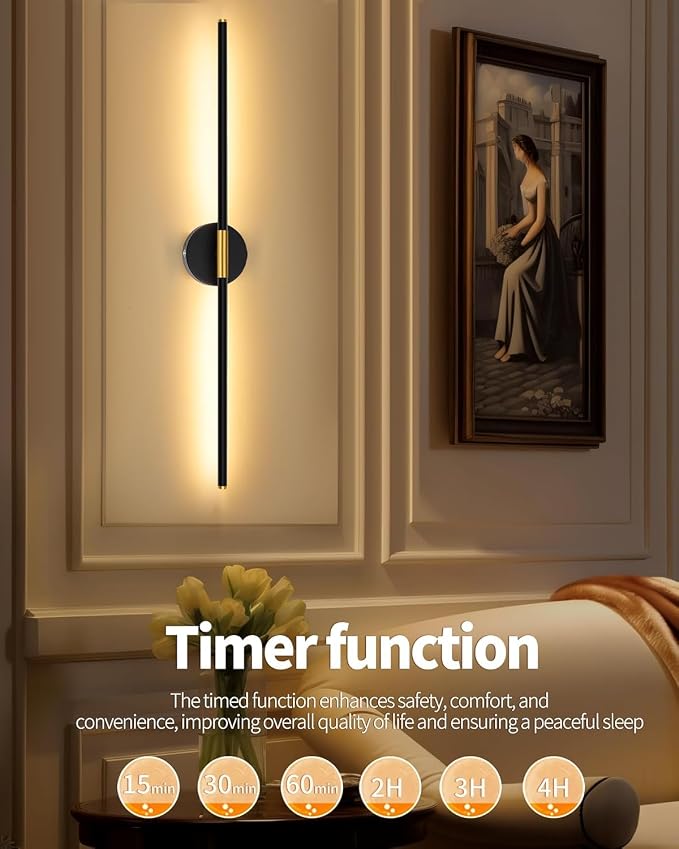 32" Battery Operated Wall Sconce Set of 2, Black Gold Wall Light | 350° Rotate, Wireless, Rechargeable, 8000mAh, Dimmable, 3000K-6000K, Remote & Touch Control, Timer, Living Room, Bedroom