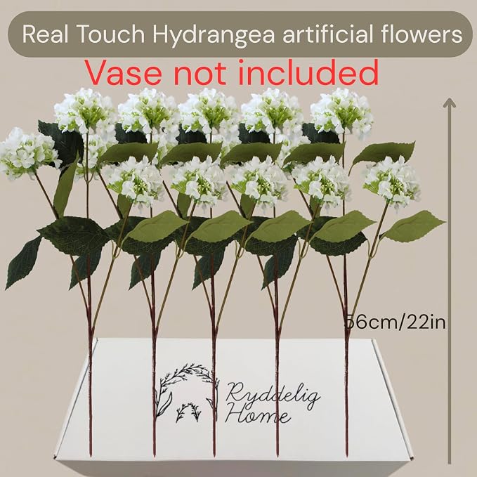 Real Touch Hydrangea Flowers 5 Stems (15 Heads) Artificial, Small Faux Hydrangea Flowers with Stems For Table Decor, Mini Silk Floral Arrangements Bouquet, Hortensias Artificiales, Snowball Viburnum