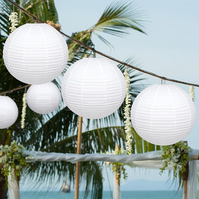 Retisee 8 Pieces 30 Inch White Jumbo Paper Lanterns Large Hanging Chinese Japanese Paper Lanterns Decoration for Home Wedding Party Ceiling Decoration