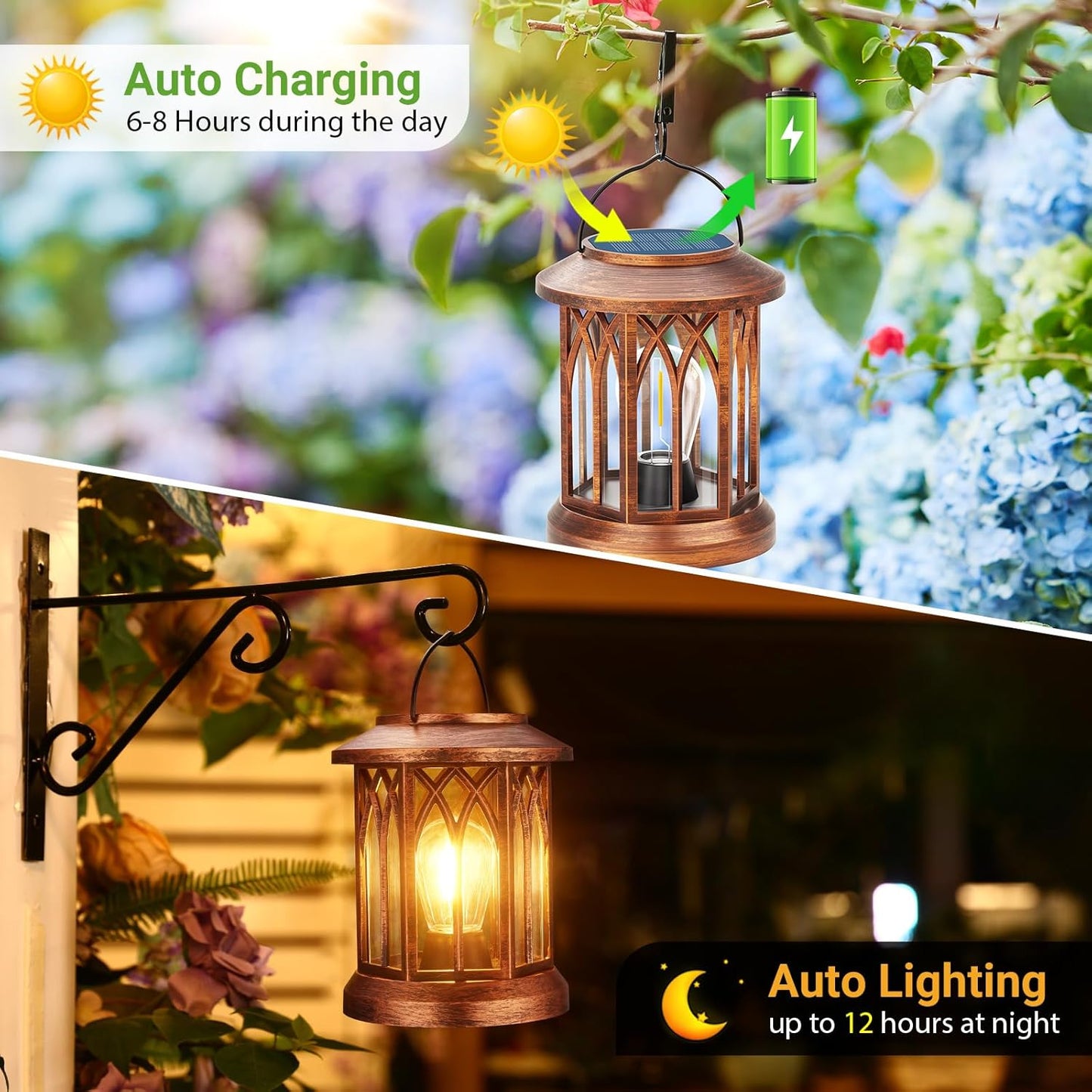 WdtPro Solar Lanterns Outdoor Hanging 6 Pack, Upgraded Bright Lantern Lights Outdoor Waterproof, Solar Powered Lantern Over 12Hrs Solar Lights for Outside Garden Yard Patio Decor (Copper)