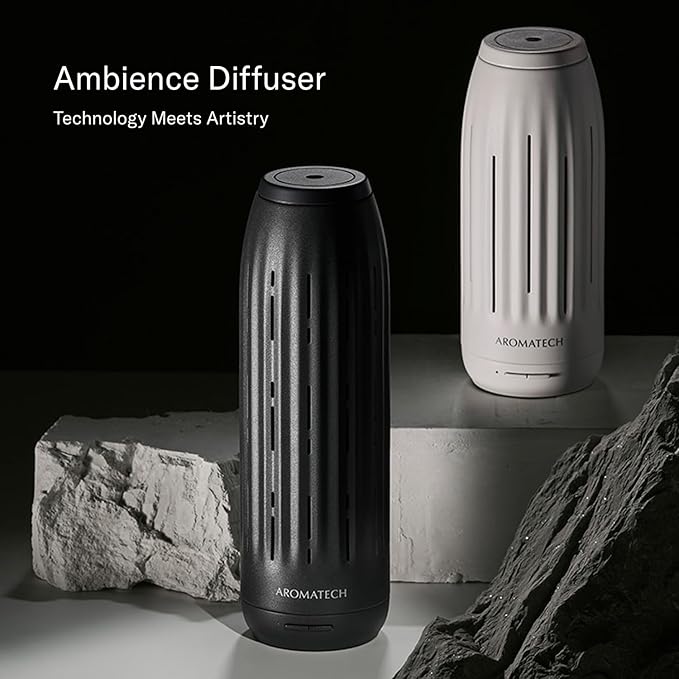 AromaTech Ambience Scent Diffuser for Essential Oil Blends & Fragrances – Waterless Scent Machine w/Bluetooth for Home, Bathroom Boutiques, Hotel, Spa – Charcoal Mini