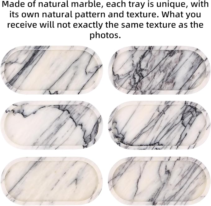 Oval Marble Bathroom Vanity Tray, Natural Luxury Marble Home Kitchen Bathroom Table Tray, Stone Decorative Countertop Tray for Coffee Perfume Jewelry (Lilac, 10" x 5" x 0.6")