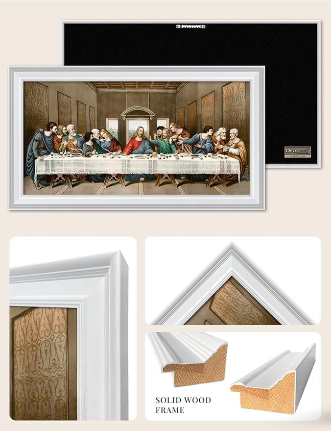 DECORARTS - The Last Supper by Leonardo Da Vinci Giclee Reproduction, Giclee Print on Acid-Free Cotton Canvas with Matching White Solid Wood Frame