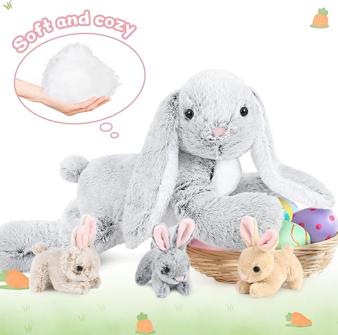 MaoGoLan 4Pcs Easter Bunny Stuffed Animals with 3 Babies Inside, 24" Soft and Cuddly Giant Rabbit Plush, Easter Stuffed Bunny Gift for Kids,Boys,Girls