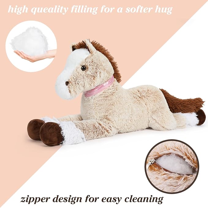 Tezituor 3ft Large Realistic Horse Stuffed Animal, 35.4 Inches Big Stuffed Pony Plush Toys for Ridding, Hugging Soft Horse Plush Theme Body Pillow Christmas Birthday Gift for Boys Girls