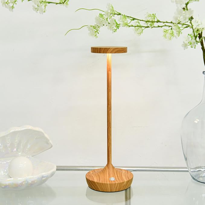 Set of 2 Cordless Table Lamps, Rechargeable 6000mAh LED Desk Lamps, Up to 72 Hours, Touch Control with 3-Level Dimming, Waterproof for Restaurant, Dining, Patio & Home Decor (Bamboo Pattern)