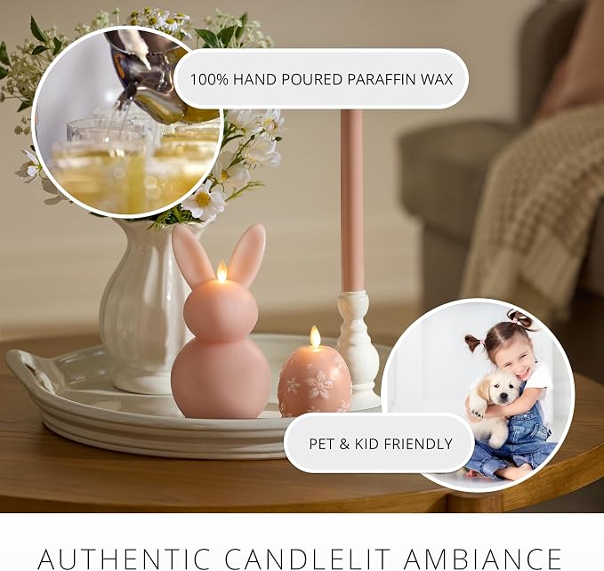 Luminara Flameless Candle Crystal Beads Glitter Sphere, Unscented Real Wax LED Candle, Timer, Holiday Decoration Centerpiece (Dusky Rose Floral)