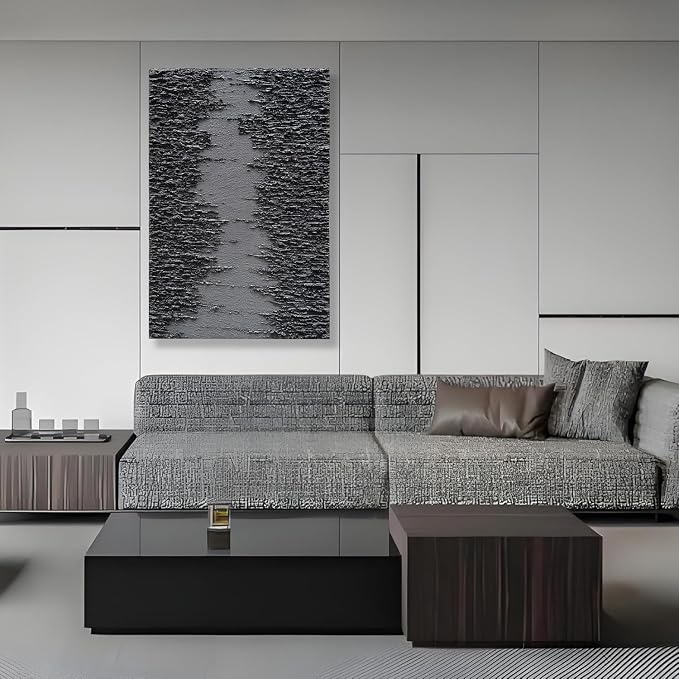 NANKAI Art Hand Painted Thick Textured Black Abstract Style Oil Painting, 36x24 inches, Three Dimensional Texture Abstract Painting, Home Wall Decoration Art