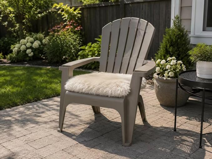 Sheepskin Chair Cushion Non-Slip Back Square Genuine Fur Chair Cover Silky Natural Wool Seat Cushion Pad Soft Area Rugs Carpet for Home Office Restaurant Chair 18x18 Inch (Pack of 1), Flaxen