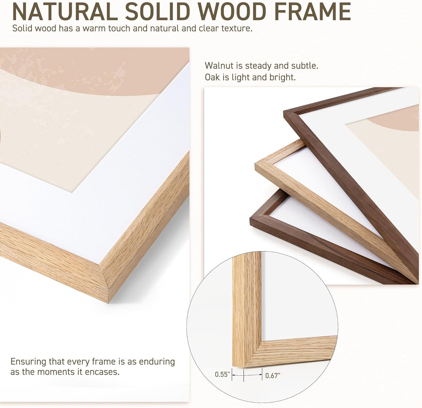 5x7 Picture Frame Set of 4 Natural Solid Oak Photo Frames with 4x6 Removable Mat Wall Hanging Large Handcrafted Frame with HD Plexiglass Wall and Tabletop Display Large Poster Frame