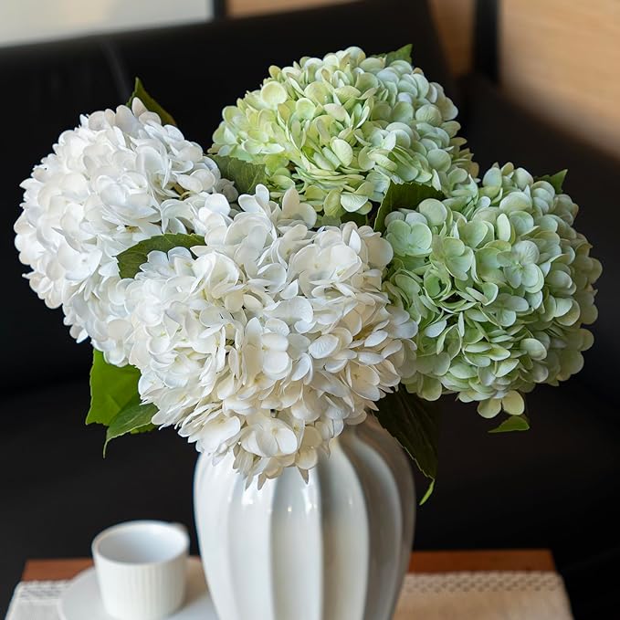 DUYONE 3PCS 22 inch Lifelike Artificial Hydrangea Large Flowers Artificial Flowers Dry Flowers Outdoor Wedding Christmas Office Family Party Living Room Table Decoration (Light Green)