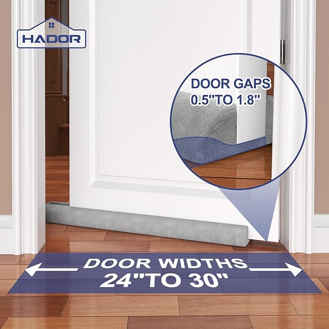 HADOR Door Draft Stopper for Bottom of Door, 30 Inch Under Draft Air Noise Light Blocker 24"- 30" Double Side Triangle Soundproof Sweep Filler Seal Gap up to 1.7" for Patio Sliding Door Guard, Grey
