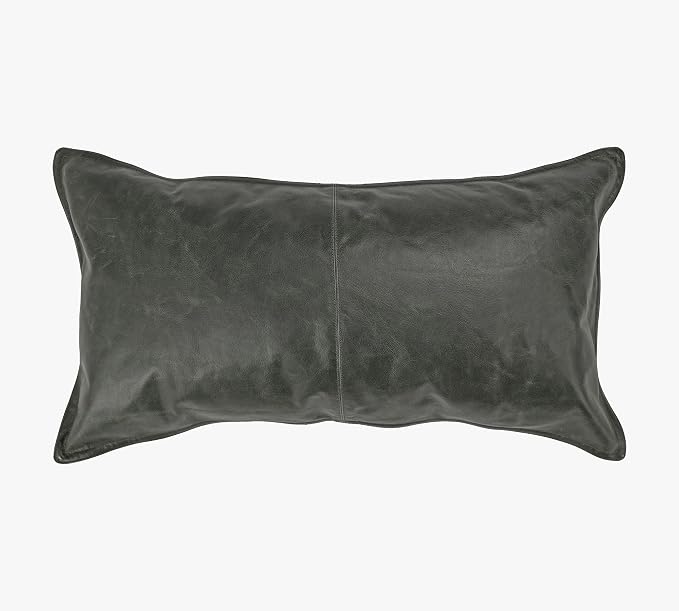 Genuine Leather Pillow Cover Case for Lumbar Throw Couch Pillows - Modern Farmhouse Decorative Sofa Thick & Soft Cushion Covers (Forest Green, 16" x 24")