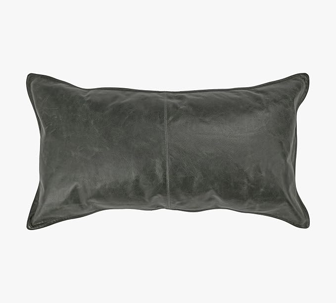 Genuine Leather Pillow Cover Case for Lumbar Throw Couch Pillows - Modern Farmhouse Decorative Sofa Thick & Soft Cushion Covers (Forest Green, 12" x 20")