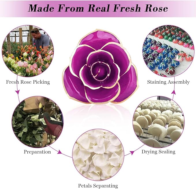 Ejoyous Gold Plated Rose 24K, Forever Preserved Real Rose Lover Mom Wife Daughter Girl Friend, Unique Present on Mother's Day, Wedding Anniversary, Birthday, Proposal, Reward (