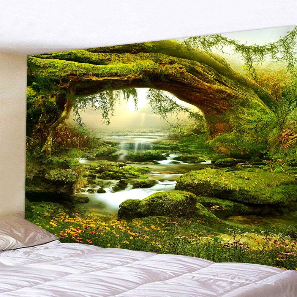 Llamazing Forest Landscape Home Decor - Living Room & Bedroom Magic Tapestry Curtain XGXL (Sunlight&Creek, 78''L60''W)