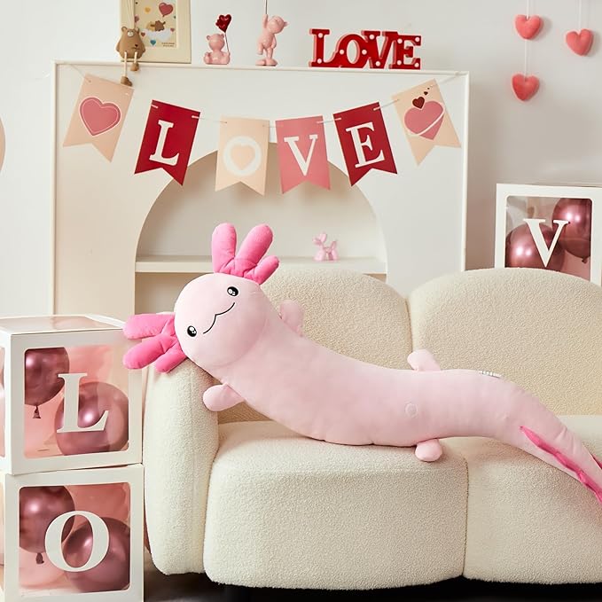MaoGoLan Giant Axolotl Plush Body Pillow for Girls, Hot Pink Axolotl Stuffed Animal for Kids Adults, Large Salamander Plush Glow in The Dark, Holiday Birthday Easter