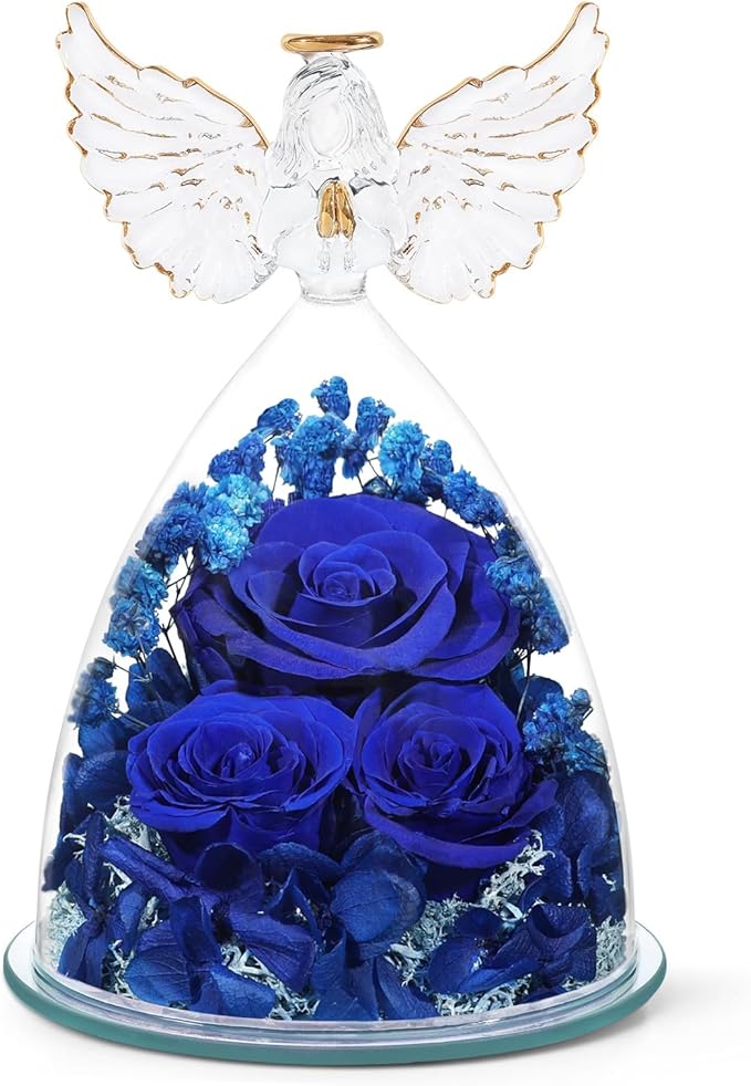Flowers for Delivery Birthday Gifts for Women Gifts for Mom Grandma Mothers Day Fresh Preserved Flowers Forever Real Roses in Glass Angel Figurines Anniversary Present for Wife Her Friends Daughter