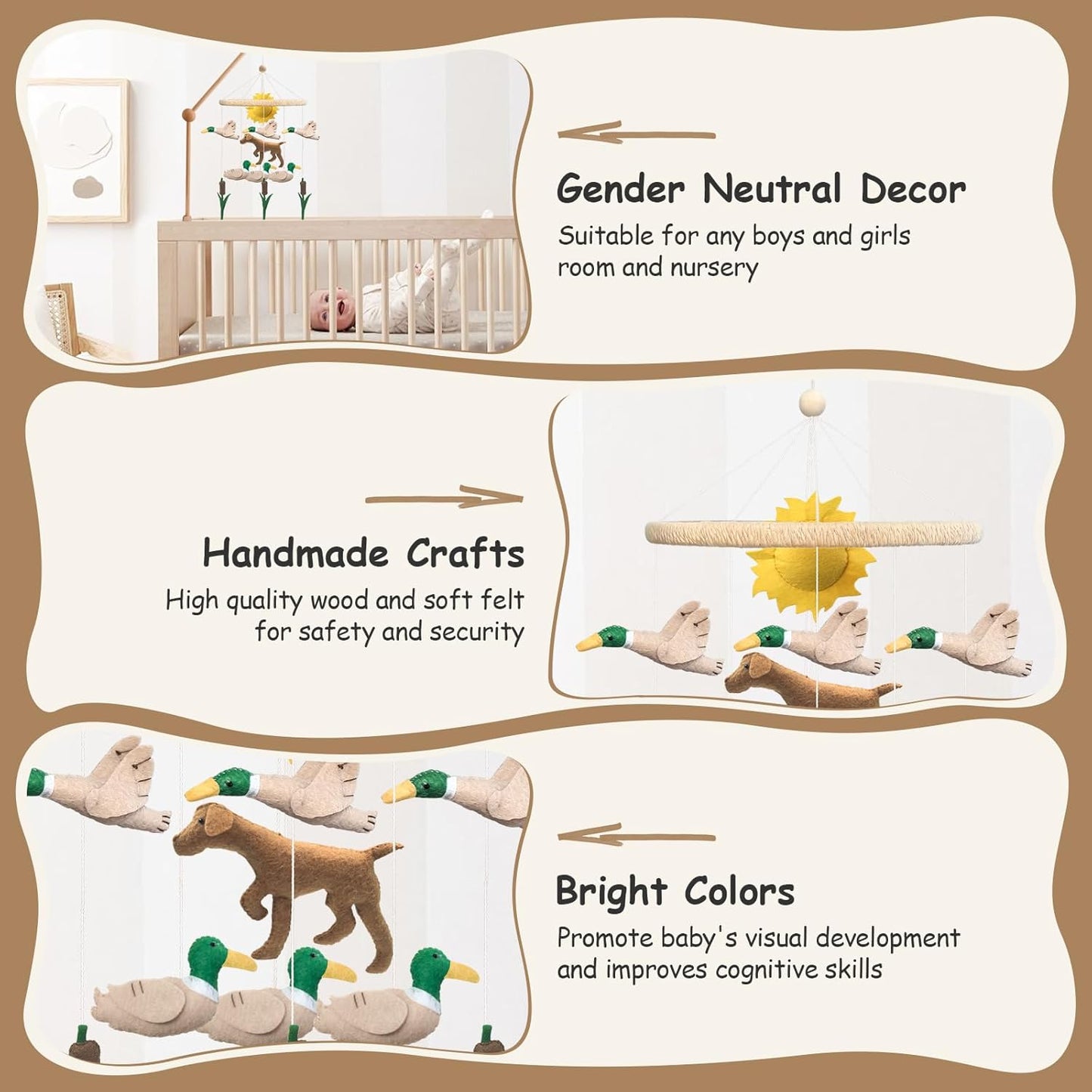 Baby Mobile for Crib Mallard Duck Baby Crib Mobile for Boys Girls Handmade Felt Dog Nursery Decor Duck Hunting Decor Infant Toddler Room Hanging for Bassinet Gender Neutral Newborn Gift