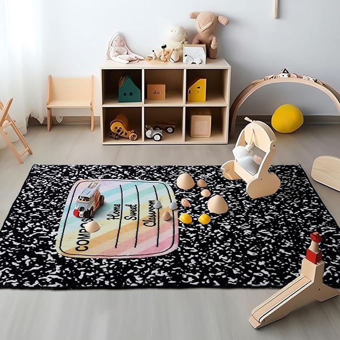 3.3 x 4 ft Composition Notebook Rug Classroom Decor Educational Area Rug Back to School Kid Reading Calming Corner Soft Fluffy Pastel Play Carpet for Nursery Playroom