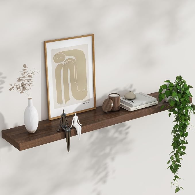 FLYJOE Floating Shelves for Wall, USA-Sourced Sapele Wood 48 Inch Long Wall Shelves, Natural Wooden Mounted Picture Ledge Shelf, Nursery Book Storage Shelf Kids Bookshelf, Display Shelf for Bathroom