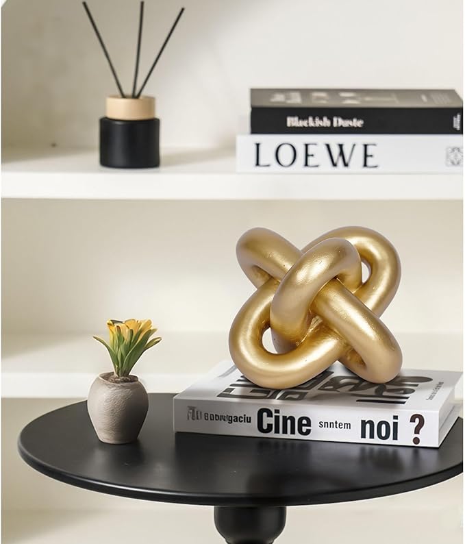 Gold Knot Statue Decor Modern Geometric Round Sculpture Table Sculptures and Figurines Round Decorative Ornaments Knick Knacks Home Decor for Shelves Coffee Table Bookshelf Decoration Gifts