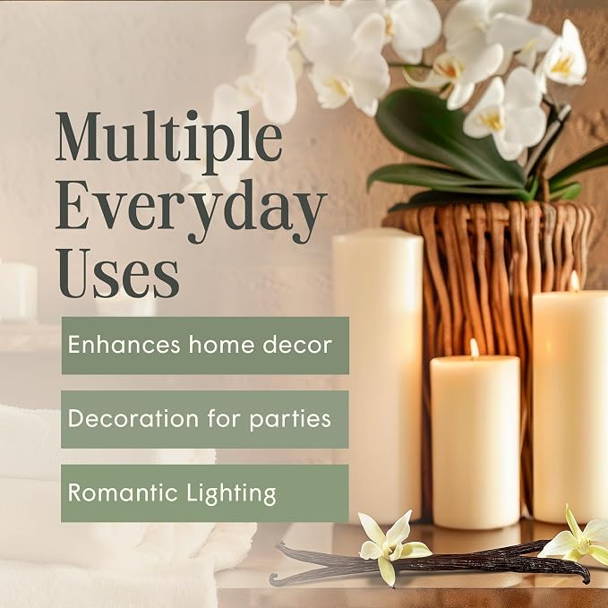 Mister Candle Dripless Vanilla Scented Ivory Pillar Candles, Hand Made Vanilla Pillar Candles with Essential Oils for Home Decor, Premium Wax, 80 Hr Burn Time (4x4 inch)