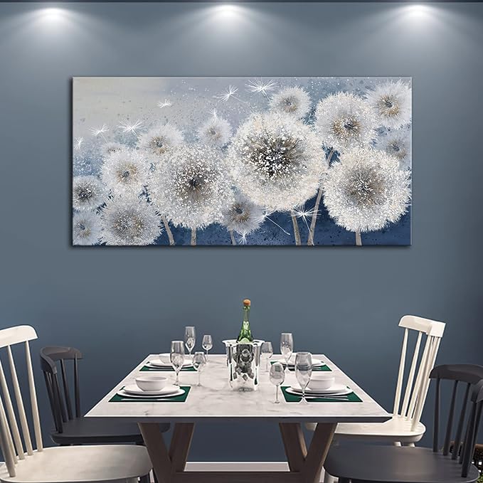 Pogusmavi Dandelion Wall Art for Living Room - Large Artwork for Wall, Blue Canvas Pictures Wall Decor, Modern Prints for Bedroom Wall Art 29×58IN