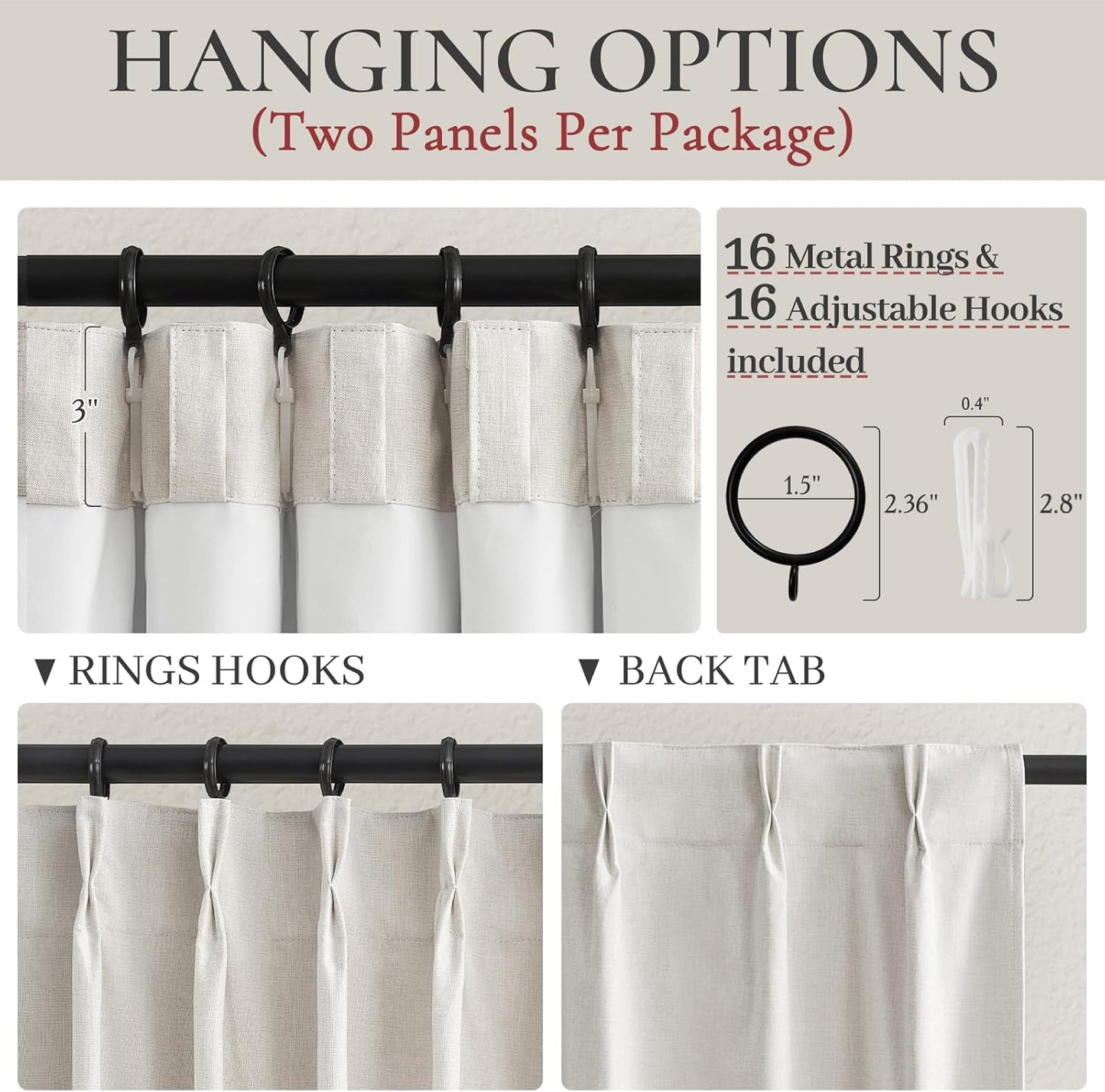 Blackout Curtains 95 Inches Long Custom Rustic Curtain for Living/Dining Room Darkening Linen Curtains & Drapes Weather Burg Thermal Insulated Cabin Back Tab/Hook Track Off White Pinch Pleated 2Panels