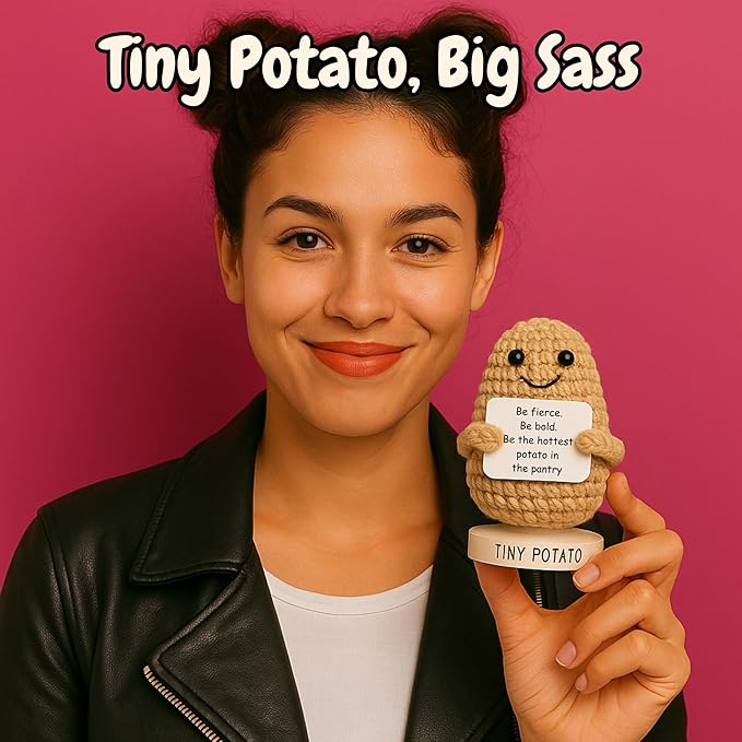 Empowering Gift for Strong Women - Funny Positive Crochet Potato W/ 30 Badass Affirmation Cards | Friendship Present for Mothers Day, Gag Birthday Gifts for Friends, Teens, Coworker, Sister, Mom, BFF